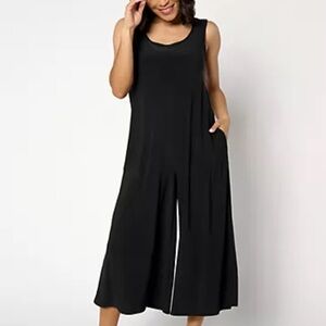 Attitudes By Renee Women L Black Stretch Como Jersey Wide-Leg Crop Jumpsuit NWT